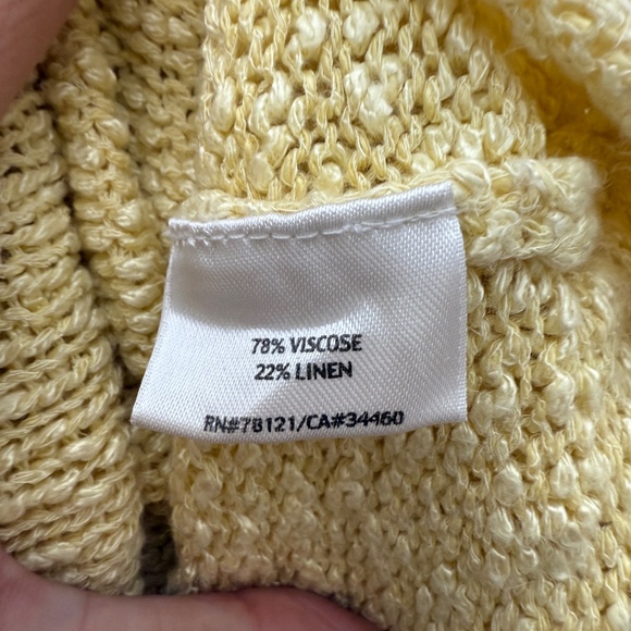 Eileen Fisher Yellow Open Knit Linen Blend V Neck Pullover Sweater - Picture 8 of 8